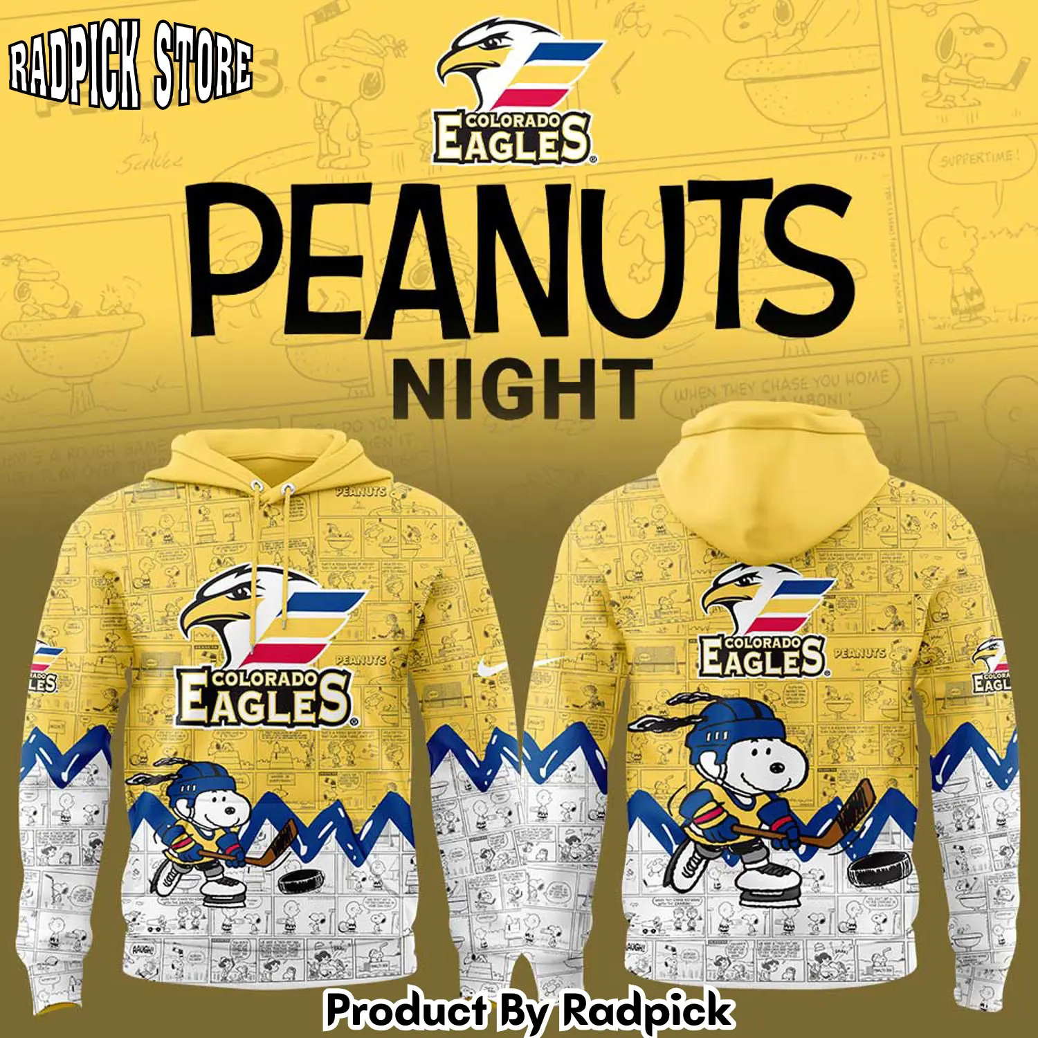 Colorado eagles 75th anniversary of peanuts hoodie joggers hoodie and long pants set rp291807